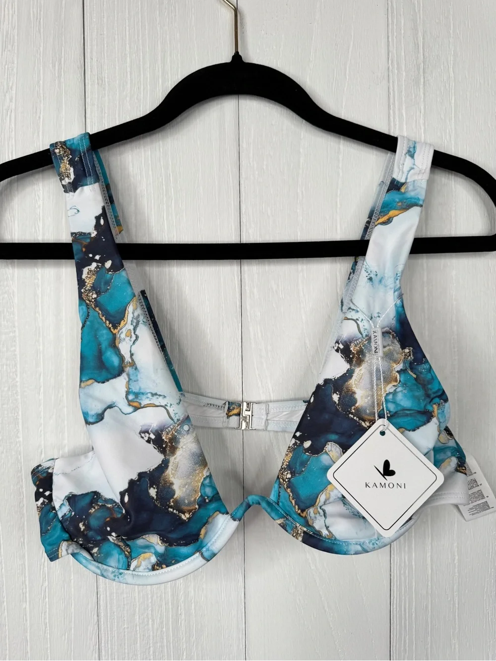 Kamoni Two-Piece Bikini | Abstract Marble Print in Blue, White, and Gold